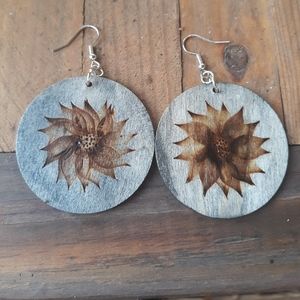 Wood burned wood earrings